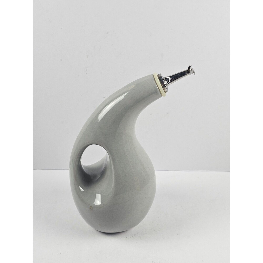 Rachael Ray Light Gray Ceramic Oil Dispenser Pourer with Handle Dishwasher Safe